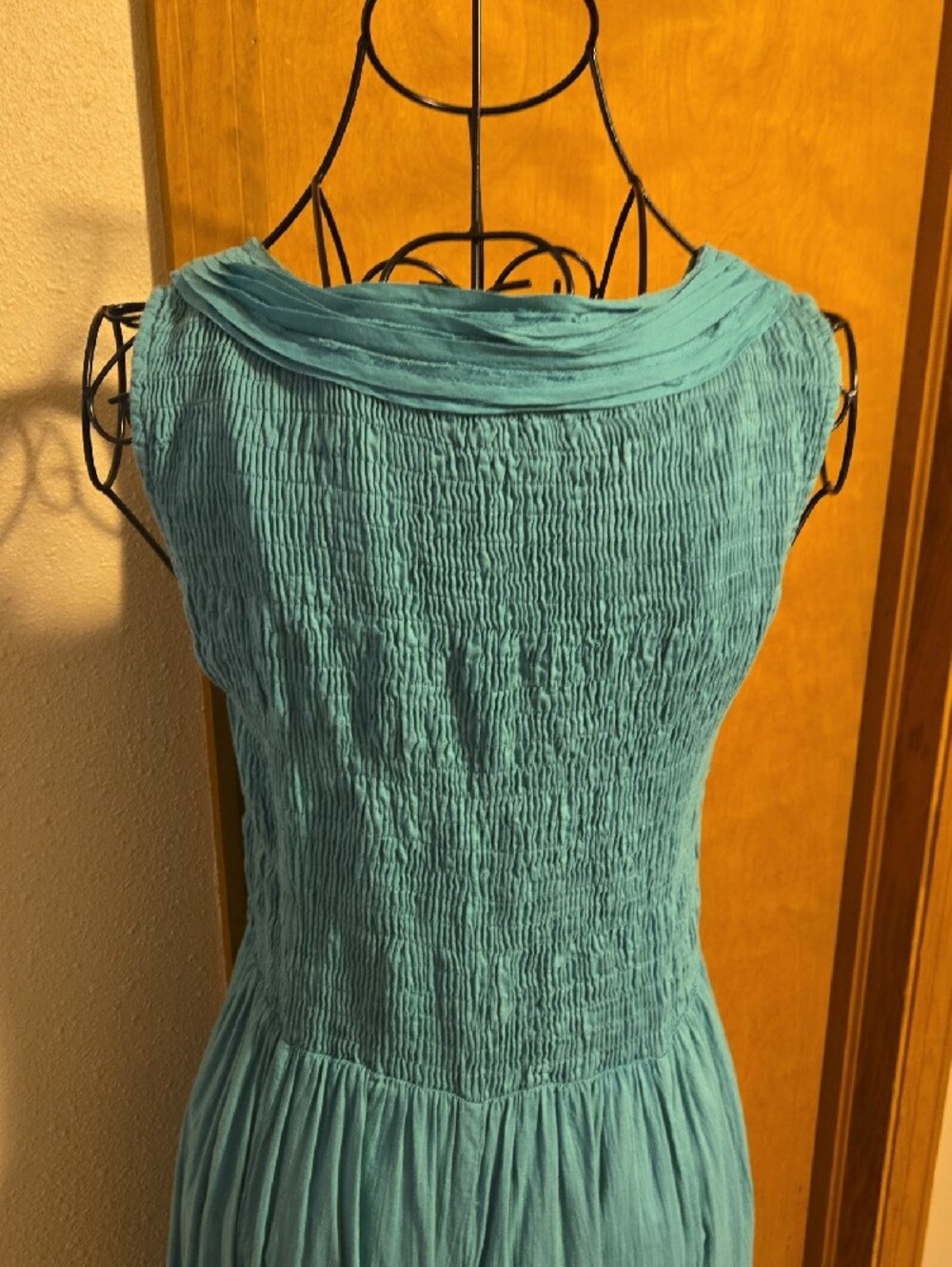 Soft Surroundings Delphine Crinkled Smock Teal Sleeveless Maxi Dress - Picture 6 of 9